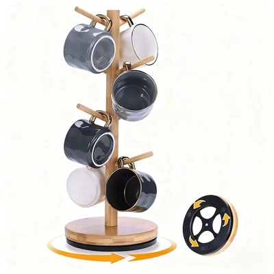 Bamboo 360 ອົງສາ rotating 8-Hook ຊ່ອງໃສ່ຈອກກາເຟ